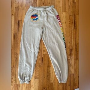 Aviator Nation Beige Sweatpants with Rainbow Logo